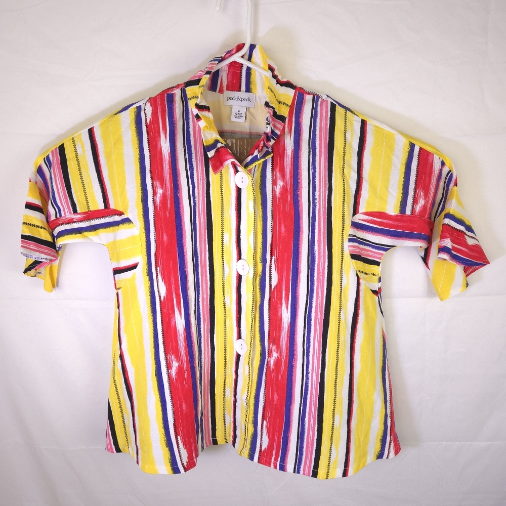 Vintage‎ peck&peck Button Down Blouse Size Med Bell Sleeve Artsy Lagenlook